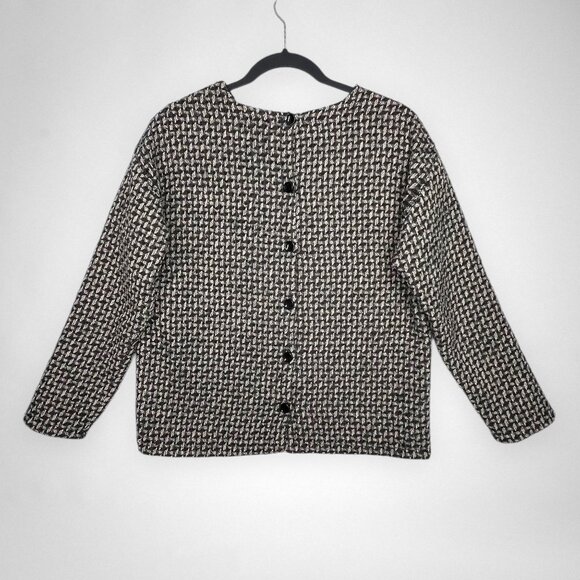ATELIER CAMILLE 2 Houndstooth Top Black & White Long Sleeve Anthropologie - Picture 2 of 5